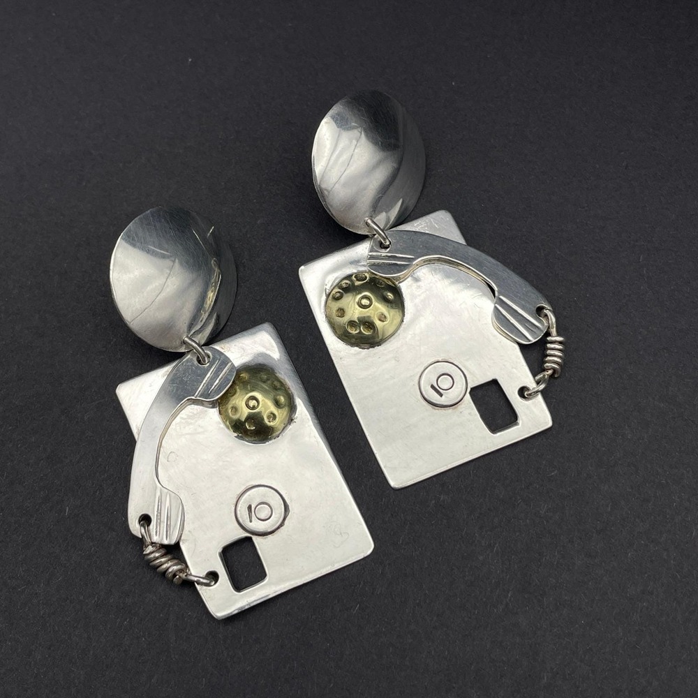 Vintage Sterling Silver Phone Dangle Earrings Payphone Funky Statement Jewelry